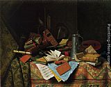 Michael Pacher Paintings - A Study Table by William Michael Harnett